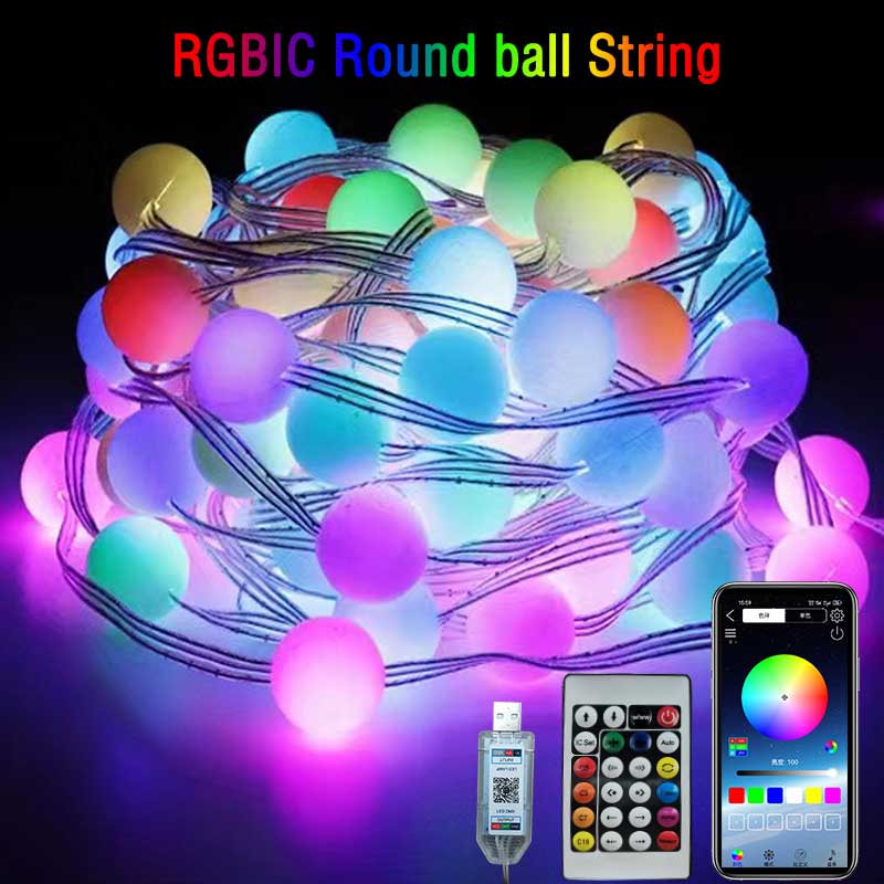 Outdoor Power Strip Weatherproof - RGBIC-Guirxiété LED USB Bluetooth, boule ronde,