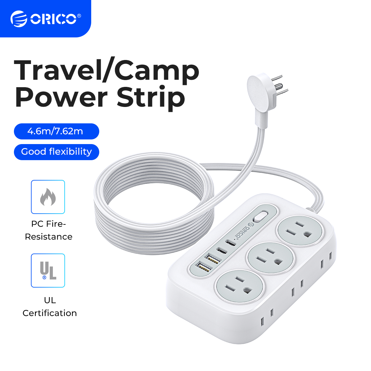 Outdoor Usb Power Strip - ORICO-Multiprise avec 6 Prises, 2 USB
