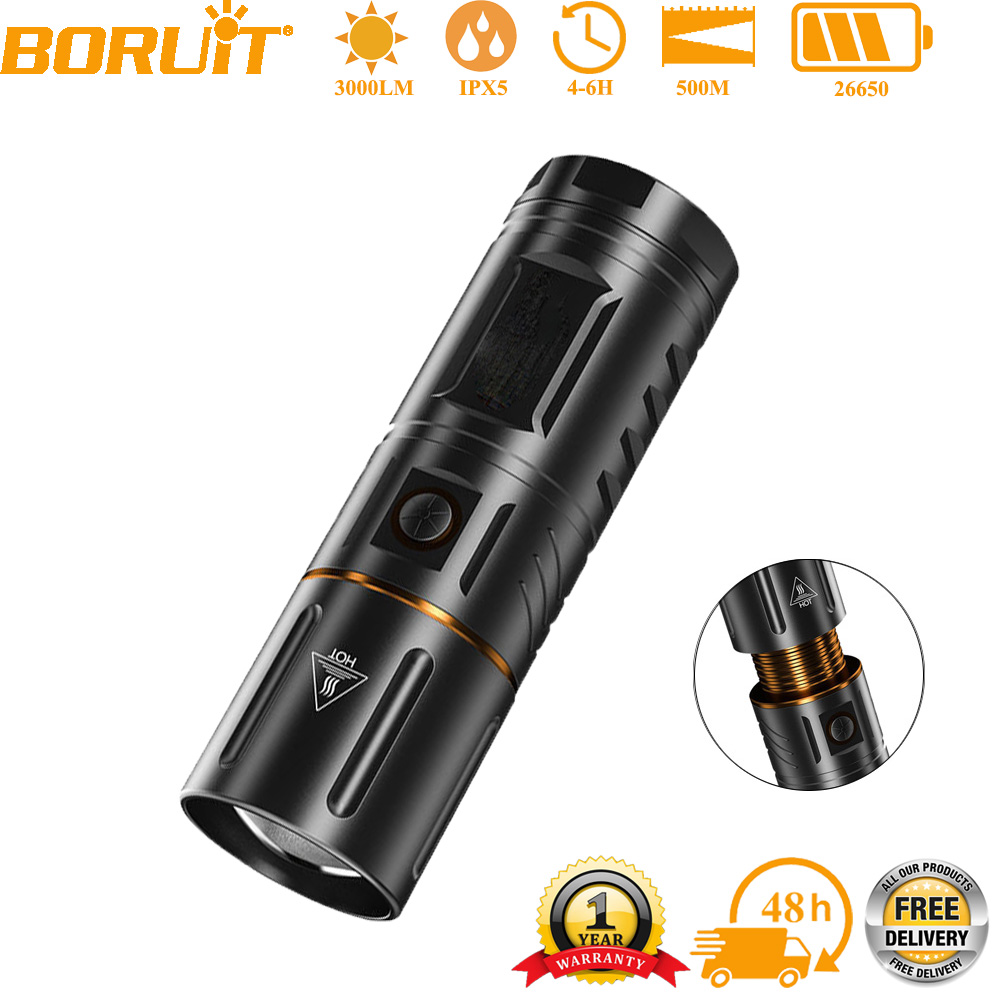 Outdoor Usb Power Bank - BORUiT Lampe torche LED ultra-lumineuse 3000LM,